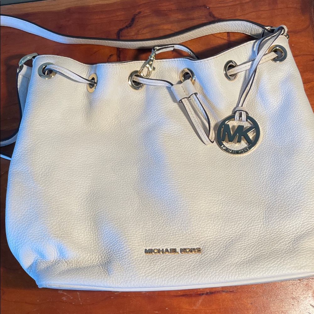 Michael Kors Cream Shoulder Bag with Gold Accents